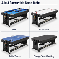 Table de jeu multisports 4-en-1 d'intérieur (billard, hockey sur air, tennis de table) avec poches en PVC pour enfants et adultes, idéale pour les fêtes de famille et les salles de jeux à domicile