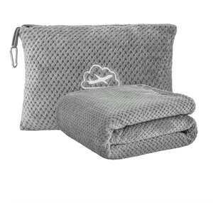 بطانية طائرة فاخرة فاخرة فاخرة 2-1 قابلة للطي-تقنيات محبوكة للبالغين مريحة للسفر بسحاب من الفانيلا - Product Image 1