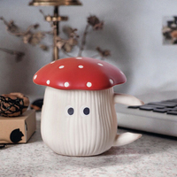 Tasse en céramique Xuzhen exquise, dessinée à la main, motif champignon, avec couvercle, grande capacité, mignonne, faite à la main, pour café et lait du petit-déjeuner