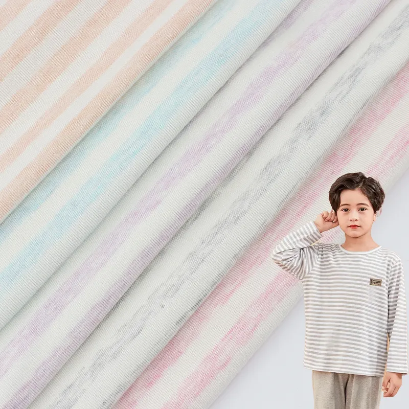 Wholesale 200gsm 50s 1x1 Rib Striped Reyon Viscose Rayon And Spandex Blend Fabric For Baby Clothing