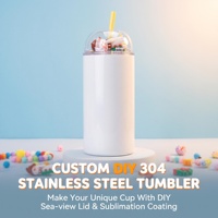 Vaso de Acero Inoxidable Blanco Brillante para Sublimación de 12oz/24oz con Tapa Transparente con Vista al Mar y Pajita de Plástico para Regalos