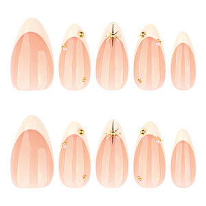 Faux <span class=keywords><strong>ongles</strong></span> à presser blancs de style français, européens et américains, courts, forme amande, avec paillettes dorées, prêts à poser pour les doigts - Product Image 5