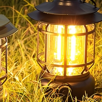 Lampe de camping LED rechargeable portable, étanche IPX4, charge rapide USB, haute luminosité, effet flamme, pour camping, extérieur, tente