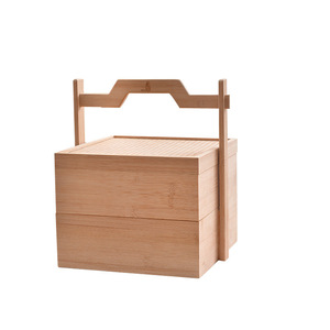 Caja de almacenamiento de bambú con cajones, organizador portátil para juego de té, caja de regalo rectangular de color madera natural para uso en el hogar y la oficina - Product Image 3