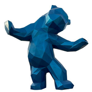 Escultura de Acero Inoxidable Tallada a Medida, Par de Animales Grandes, Panda de Bienvenida, Acabado Pintado Facetado, Decoración Comercial para Calle - Product Image 5