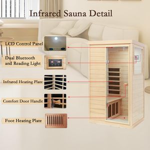 Sauna domestique moderne en bois d'hemlock canadien pour 1 personne, 1200W, 110V, 5 radiateurs, écran LCD, commande, verre trempé, infrarouge électrique - Product Image 4