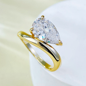 Anillo de Plata de Ley 925 con Moissanita, Corte Pera, Diseño Ondulado, Baño de Oro Rosa, Solitario de Boda con Engaste de Cuatro Garras, Piedra de Nacimiento - Product Image 4