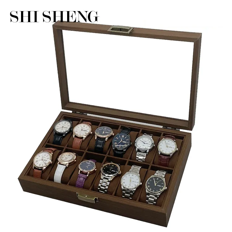 SHI SHENG 12 Slots Neue hölzerne Uhren box mit Glasfenster für luxuriöse Aufbewahrung sbox für Holzuhren