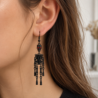 Boucles d'oreilles pendantes squelette gothique en gros, ton or antique, noir et blanc, en alliage de zinc, bijoux punk pour femmes, Halloween