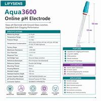 Aqua3600 Elektroda pH Kaca Suhu Tinggi 0-100C Sensor PG13.5 Probe pH Digital Portabel dengan Layar untuk Proses Air Industri
