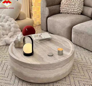 Plinthe en marbre Plateau de table basse en ciment Table centrale en béton Socles ronds en pierre de marbre travertin - Product Image 2