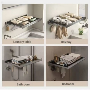 Filet de séchage en aluminium <span class=keywords><strong>pour</strong></span> balcon Fenêtre non perforée Conception télescopique pliante <span class=keywords><strong>pour</strong></span> chaussettes et chaussures peu encombrantes Vêtements dans la salle de bain - Product Image 5