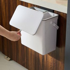 Poubelle suspendue de 12 L pour la cuisine, grande capacité, panier à déchets pour le recyclage, poubelle murale pour la salle de bain avec couvercle - Product Image 3