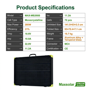 200W Foldable Monocrystalline <b>Solar</b> 21% High Efficiency Aluminum Frame <b>Portable</b> 1 Year CE for for - Product Image 2