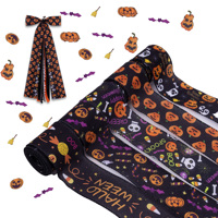 Selendang Pita Grosgrain Poliester Ramah Lingkungan Desain Bunga Hewan Cheetah & Bintang Cetak Khusus Halloween 2026