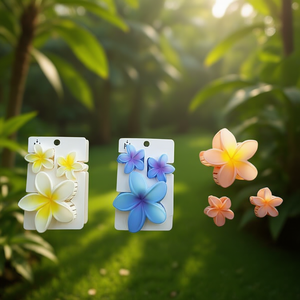 Pinces à cheveux Angelina Frangipani 10 cm, fleurs en plastique, accessoires décontractés pour femmes, lot de trois pièces - Product Image 3