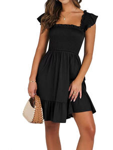 Vestido bohemio informal de verano para mujer, sin mangas, con espalda descubierta, cuello cuadrado, minivestido con volantes ahumados, vestido veraniego acampanado - Product Image 3