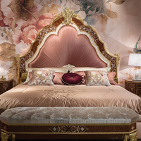Großhandel Villa Palast elegante antike Französisch King Size Schlafzimmer Set Bett Sea Shell blau europäischen königlichen Luxus Schlafzimmer möbel