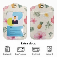 Porte-cartes promotionnel en cuir PU à imprimé floral Hibiscus Plumeria avec fenêtre transparente et cordon de cou
