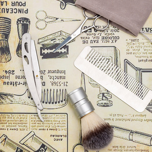 Kit de Soin de la Barbe Couleur Métallique 4 Pièces Rasoir Peigne Brosse Tondeuse Portable Trousse de Toilettage Homme TZ116 - Product Image 2