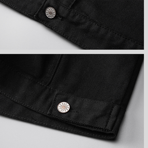 Vêtements d'extérieur en denim classiques personnalisés Graffiti Harajuku pour hommes, noir délavé, vestes universitaires avec boutons - Product Image 6