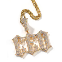 Pendentif personnalisé grand initiales, plaqué or, serti de pierres, breloque de collier lettre initiale personnalisée, plaque nominative Hip Hop, pendentif 3D