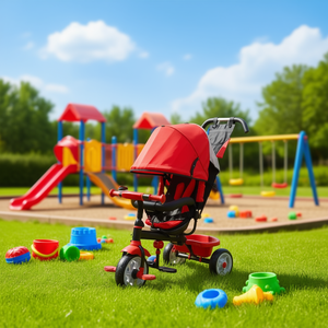 MAZZEO GIOCATTOLI Tricycle à pédales en plastique rouge pour enfants avec siège et auvent pour les tout-petits (2-4 ans) - Product Image 3