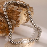Nouvelle mode Chunky bijoux en acier inoxydable argent perlé chaîne baroque naturel collier de perles d'eau douce pour les femmes