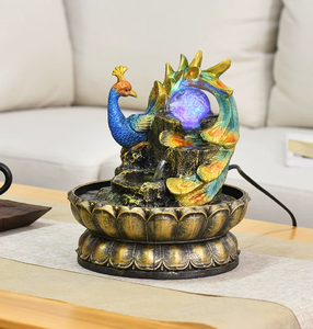 <span class=keywords><strong>Fontaine</strong></span> d'eau de table Paon avec globe <span class=keywords><strong>en</strong></span> <span class=keywords><strong>verre</strong></span> LED à changement de couleur, <span class=keywords><strong>fontaine</strong></span> décorative relaxante <span class=keywords><strong>en</strong></span> résine <span class=keywords><strong>pour</strong></span> la maison et le bureau - Product Image 2
