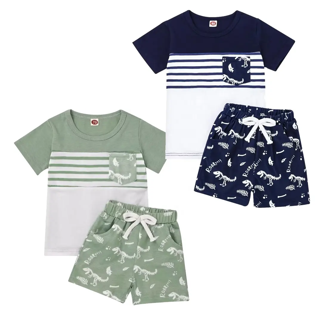 Toddler Baby Boy Roupas Meninos Verão Outfits Manga Curta Dinossauro T-Shirt & Shorts Set 2Pcs