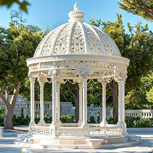 BLVE Gazebo de luxe européen en fer forgé blanc, dôme rond en métal, pavillon de jardin extérieur pour villa, cour - Product Image 1
