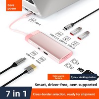 Hub USB Type-C en métal 7-en-1 pour USB 2.0, USB 3.0, prise en charge 4K, lecteur de carte SD, station d'extension pour ordinateur portable, transfert de données, multifonction (Intérieur)