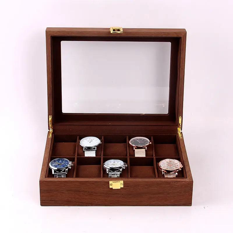 10 ranuras de lujo de alta calidad nuevo diseño personalizado cuadrado caja de reloj caja de embalaje