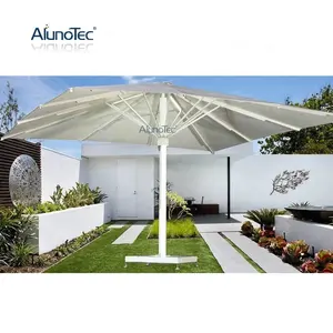 UV dayanıklı veranda şemsiye su geçirmez Polyester kumaş beyaz toz kaplı açık bahçe şemsiyesi