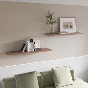 Light Brown Floating Shelf Melamine Set Of 2 <b>Wall</b> Display Shelves - Product Image 1