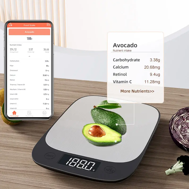 The Newest Design 5kg stainless steel bluetooth nutrition food scale Smart Food weight Scale Digital Kitchen Scale