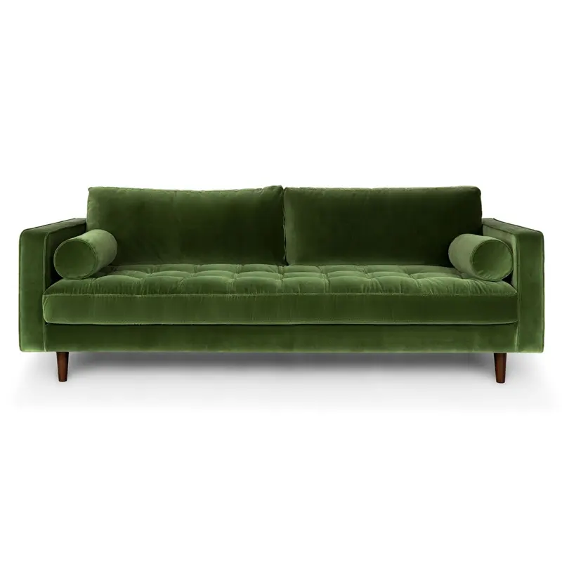 Fabrik neue moderne dunkelgrüne Samt Stoff getuftete Couch Chaise Holz Bein Sofa für Wohnzimmer möbel