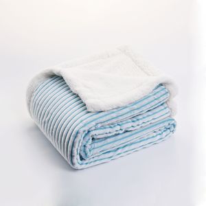 Manta de Franela Sherpa Cálida y Acogedora, Suave, Felpuda y Esponjosa con Rayas Azules - Product Image 1
