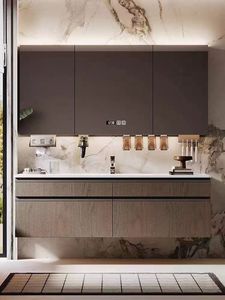 New Brown Bathroom Cabinet Smart Mirror Cabinet Space Storage White Washbasin Wall-Mounted - Product Image 3