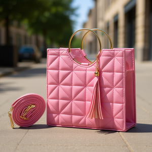 Sac bandoulière rose Fana Gabina en PU avec motif losanges et fermeture éclair, sac à l'épaule pour femme, idéal pour l'été - Product Image 2