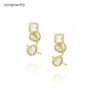 Xingyu Korea Design Clear Gemstone Pear square Gold Ear Clip Earrings