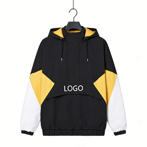 Veste Anorak Coupe-Vent Imperméable <span class=keywords><strong>Homme</strong></span> en Nylon Style Rétro Universitaire avec Capuche et Demi-Zip, Design Logo, <span class=keywords><strong>Vintage</strong></span> Streetwear Outdoor - Product Image 1