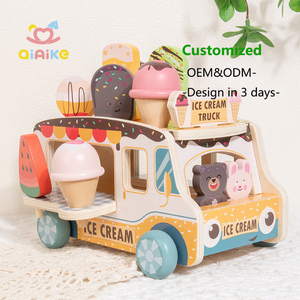 Giocattoli Educativi <span class=keywords><strong>Montessori</strong></span>, Accessori per Giochi di Ruolo, Negozio di Simulazione, Camion Gelateria in Legno, Giocattoli EN71 - Product Image 2
