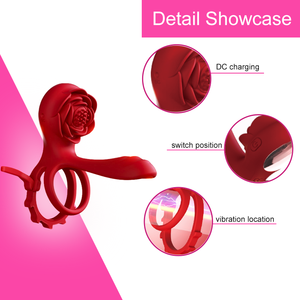 Vibratore Rose di Nuovo Design PleasureHub, Marchio Privato, Anello Penieno in Silicone Ricaricabile USB, Stimolatore Clitorideo per Coppie - Product Image 3