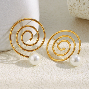 Dreamshow Imitation Pearl Jewelry Women's <strong>Earrings</strong> Conch Design Fashion Stud <strong>Earrings</strong> Gold Plated Stainless Steel Trendy Jewelry - Product Image 1