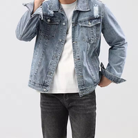 Veste en jean délavé foncé à col montant pour homme YJN, collection automne 2026 – Tendance et décontractée, style cowboy, lavable