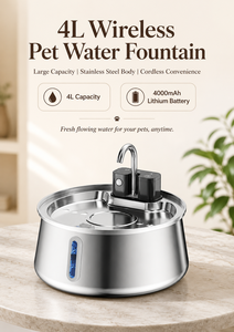 Stainless Steel Automatic Pet Water Fountain With Filter System For <b>Cats</b> Indoor Use Rounded Modern Design 4L Capacity - Product Image 2