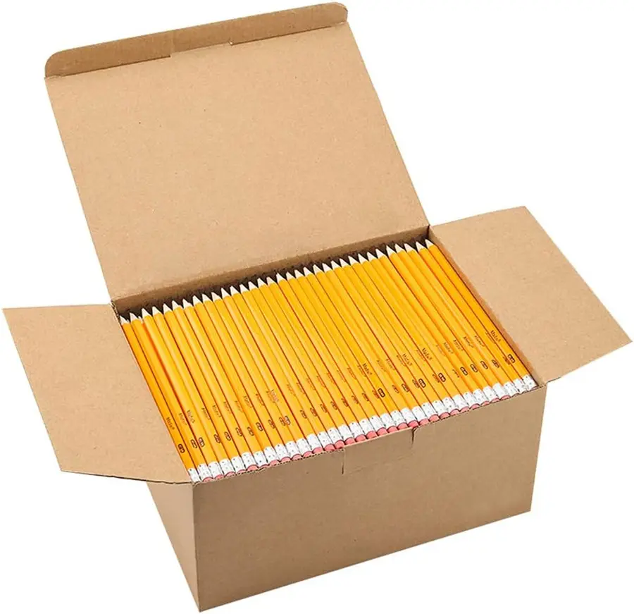 Wood-Cased #2 HB 2B Pencils with Top Erasers Yellow Pencil for School Teacher Supplies Writing Drawing Sketching Non-sharpened