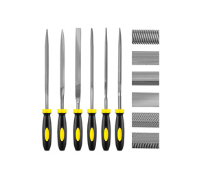 Ensemble de 6 limes à aiguilles industrielles en acier allié trempé, comprenant des limes plates, carrées, triangulaires, demi-rondes et d'affûtage - Product Image 1