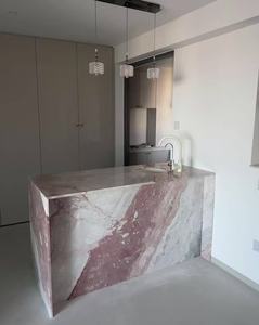 Breccia <span class=keywords><strong>Capria</strong></span> Marble Island Top con diseño de cascada para acogedora encimera de trabajo para el hogar, encimeras de Isla de mármol rosa - Product Image 5